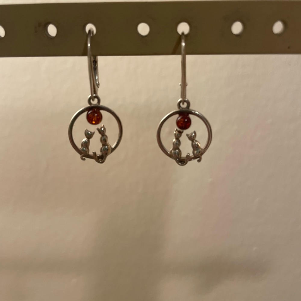 Genuine Baltic Amber Sterling silver cat style earrings